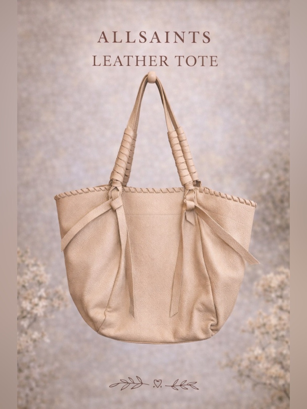 All Saints Nude Pink Blush Beige Kepi Small East West Leather Tote